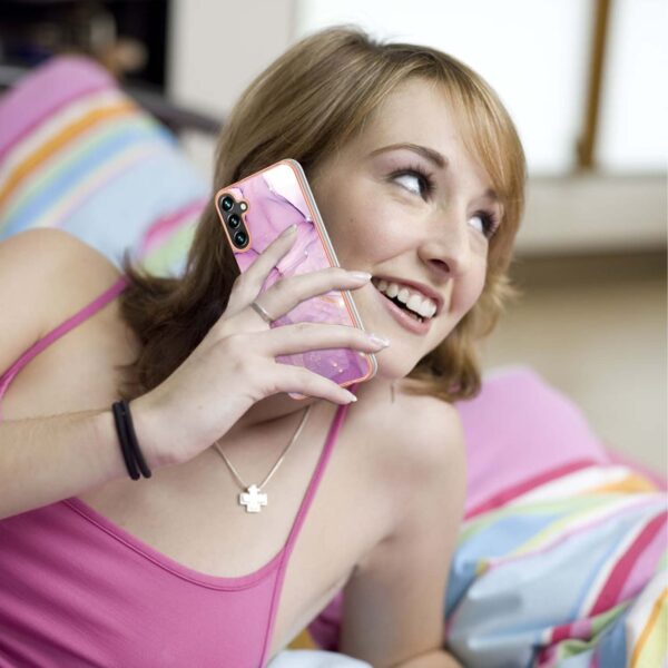 Samsung Galaxy A54 5G Θήκη Σιλικόνης Μάρμαρο Απαλό Μωβ Electroplating Marble IMD TPU Phone Case with Ring Light Purple 001