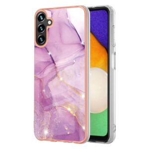 Samsung Galaxy A54 5G Θήκη Σιλικόνης Μάρμαρο Απαλό Μωβ Electroplating Marble IMD TPU Phone Case with Ring Light Purple 001