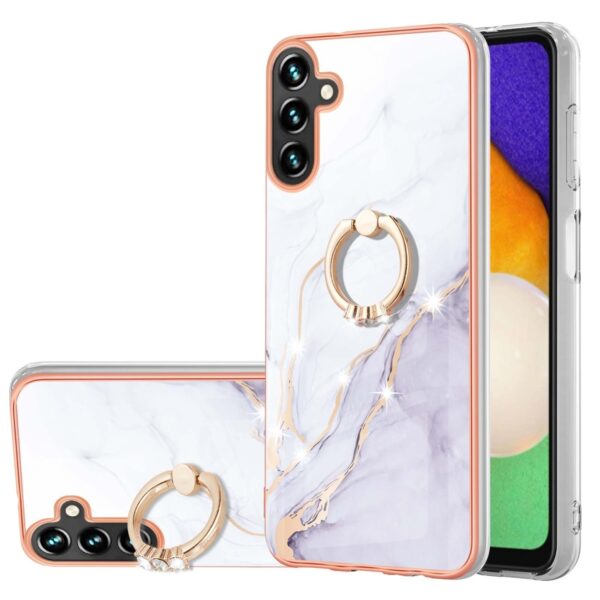 Samsung Galaxy A54 5G Θήκη Σιλικόνης Μάρμαρο Λευκό - Μωβ Electroplating Marble IMD TPU Shockproof Case With Ring White 006