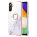 Samsung Galaxy A54 5G Θήκη Σιλικόνης Μάρμαρο Λευκό - Μωβ Electroplating Marble IMD TPU Shockproof Case With Ring White 006