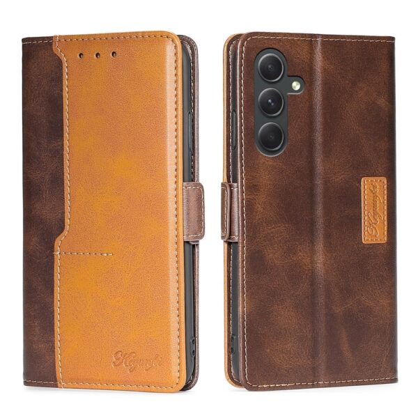 Samsung Galaxy A54 5G Θήκη Βιβλίο Σκούρο Καφέ - Χρυσό Contrast Color Side Buckle Phone Case Dark Brown + Gold