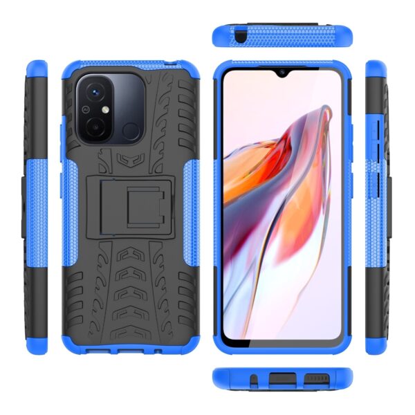 Xiaomi Redmi 12C Θήκη Μπλέ Tire Texture TPU + PC Phone Case with Holder Blue