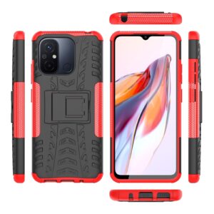 Xiaomi Redmi 12C Θήκη Κόκκινη Tire Texture TPU + PC Phone Case with Holder Red