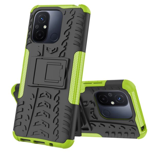 Xiaomi Redmi 12C Θήκη Πράσινη Tire Texture TPU + PC Phone Case with Holder Green