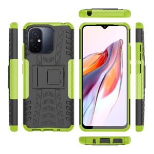Xiaomi Redmi 12C Θήκη Πράσινη Tire Texture TPU + PC Phone Case with Holder Green