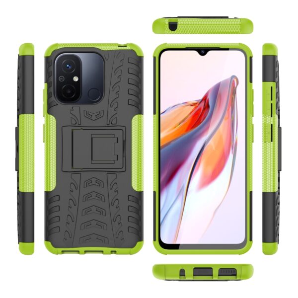 Xiaomi Redmi 12C Θήκη Πράσινη Tire Texture TPU + PC Phone Case with Holder Green
