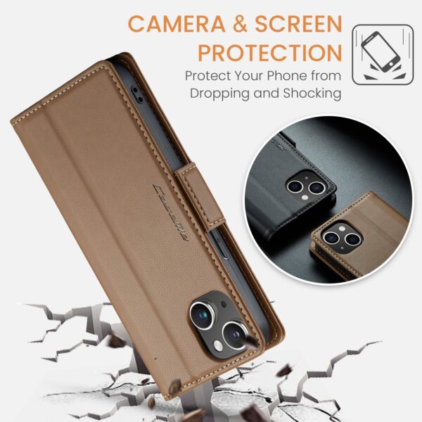 iPhone 13 Θήκη Βιβλίο Καφέ CaseMe 023 Butterfly Buckle Litchi Texture RFID Phone Case Brown