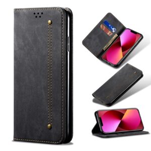 iPhone 13 Βιβλίο Μαύρο Denim Texture Casual Style Horizontal Flip Case with Holder & Card Slots & Wallet Black