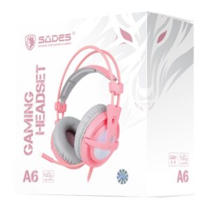 Sades A6 Over Ear Gaming Headset Ροζ με σύνδεση USB Pink