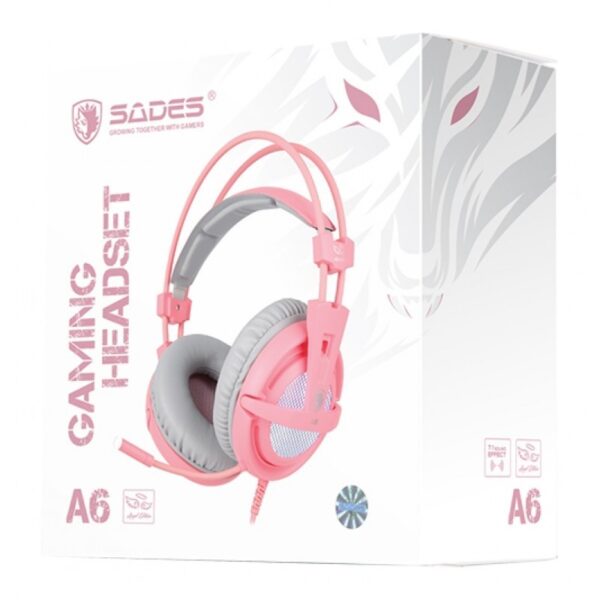 Sades A6 Over Ear Gaming Headset Ροζ με σύνδεση USB Pink