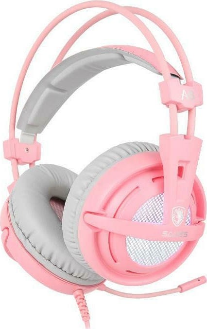 Sades A6 Over Ear Gaming Headset Ροζ με σύνδεση USB Pink