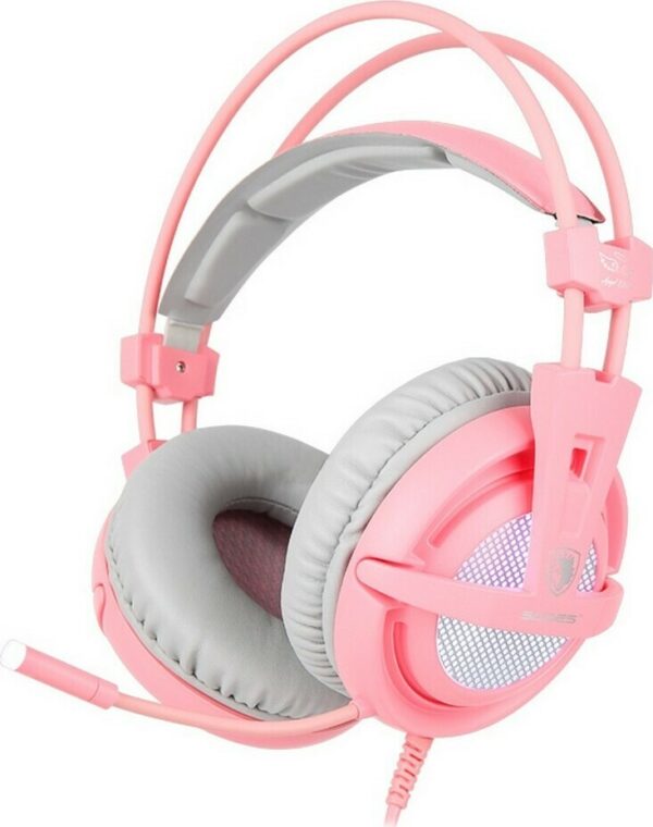 Sades A6 Over Ear Gaming Headset Ροζ με σύνδεση USB Pink
