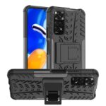 Xiaomi Redmi Note 12S Θήκη Μαύρη Tire Texture Shockproof TPU+PC Phone Case with Holder Black