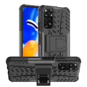 Xiaomi Redmi Note 12S Θήκη Μαύρη Tire Texture Shockproof TPU+PC Phone Case with Holder Black