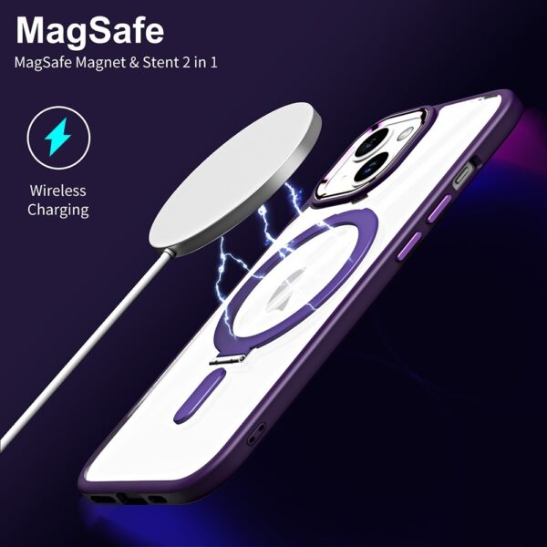 iPhone 15 Θήκη Σιλικόνης Σκούρα Μωβ MagSafe Magnetic Invisible Holder Phone Case Dark Purple