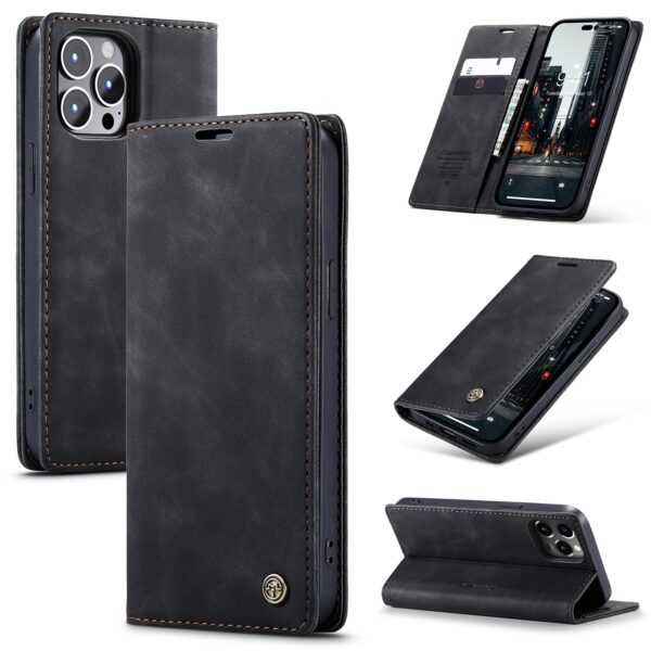 iPhone 15 Pro Θήκη Βιβλίο Μαύρο CaseMe 013 Multifunctional Horizontal Flip Phone Case Black
