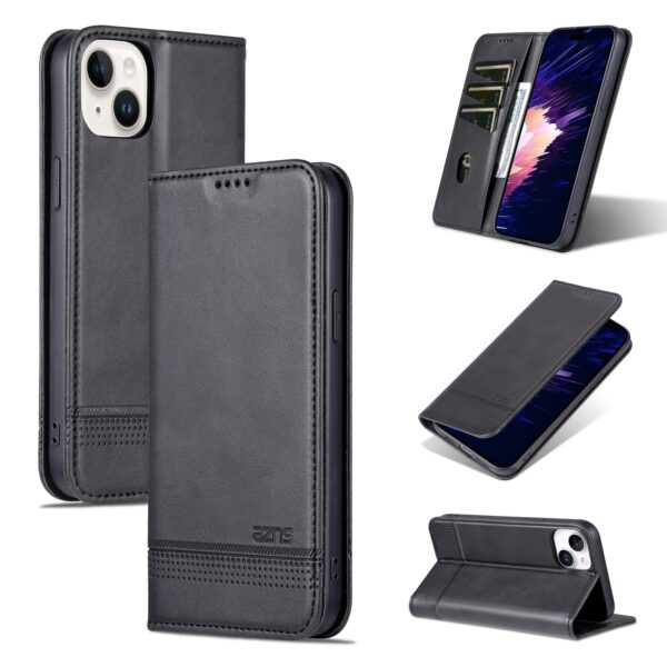 iPhone 15 Plus Θήκη Βιβλίο Μαύρο AZNS Magnetic Calf Texture Flip Phone Case Black