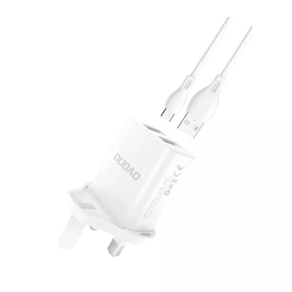 Dudao Φορτιστής Εξωτερικού με 2 Θύρες USB-A και Καλώδιο USB-C Λευκός ()