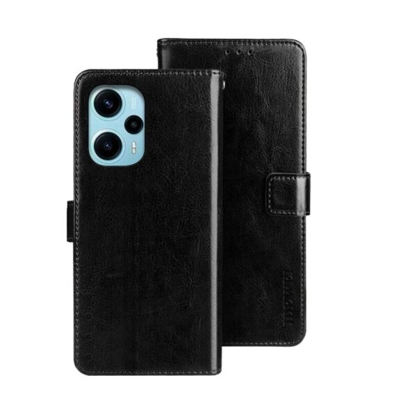Xiaomi Poco F5 5G Θήκη Βιβλίο Μαύρο idewei Crazy Horse Texture Phone Case with Holder Black
