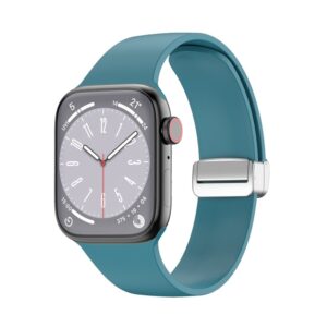 Λουράκι Apple Watch Series 8&7 45mm / SE 2&6&SE&5&4 44mm / 3&2&1 42mm Folding Buckle Silicone Watch Band Cyan