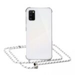 Samsung Galaxy A41 Θήκη με Λουράκι Four-corner Shockproof Transparent TPU Protective Case with Lanyard White - Thin Black