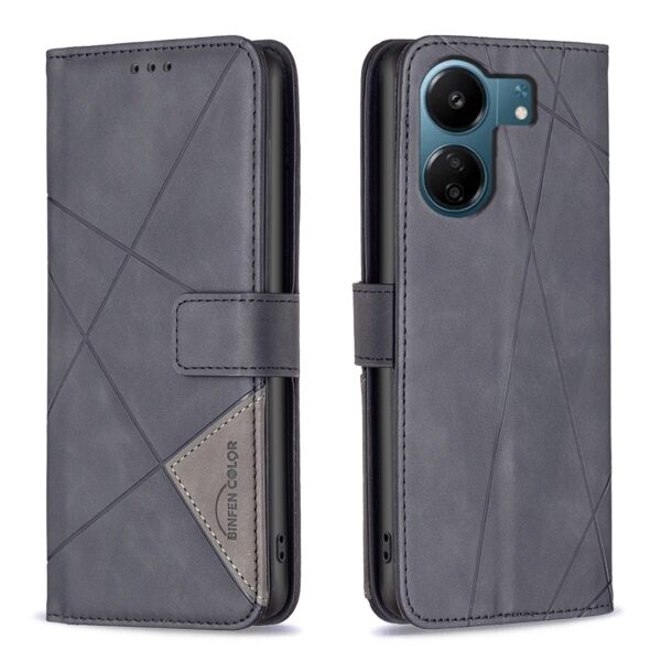 Xiaomi Poco C65 / Xiaomi Redmi 13C 4G Θήκη Βιβλίο Μαύρο Magnetic Buckle Rhombus Texture Phone Case Black
