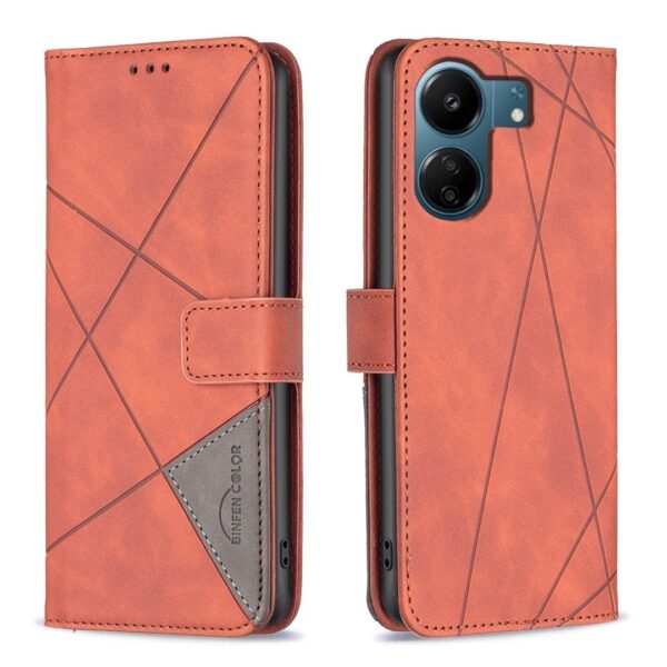 Xiaomi Poco C65 / Xiaomi Redmi 13C 4G Θήκη Βιβλίο Καφέ Magnetic Buckle Rhombus Texture Phone Case Brown