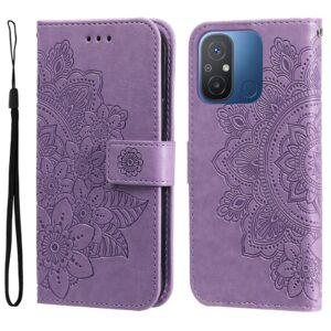 Xiaomi Redmi 12C Θήκη Βιβλίο Απαλό Μωβ 7-petal Flowers Embossing Pattern Horizontal Flip Case Light Purple