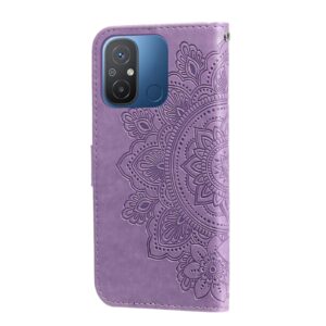 Xiaomi Redmi 12C Θήκη Βιβλίο Απαλό Μωβ 7-petal Flowers Embossing Pattern Horizontal Flip Case Light Purple