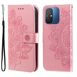 Xiaomi Redmi 12C Θήκη Βιβλίο Ροζ Χρυσό 7-petal Flowers Embossing Pattern Horizontal Flip Case Rose Gold