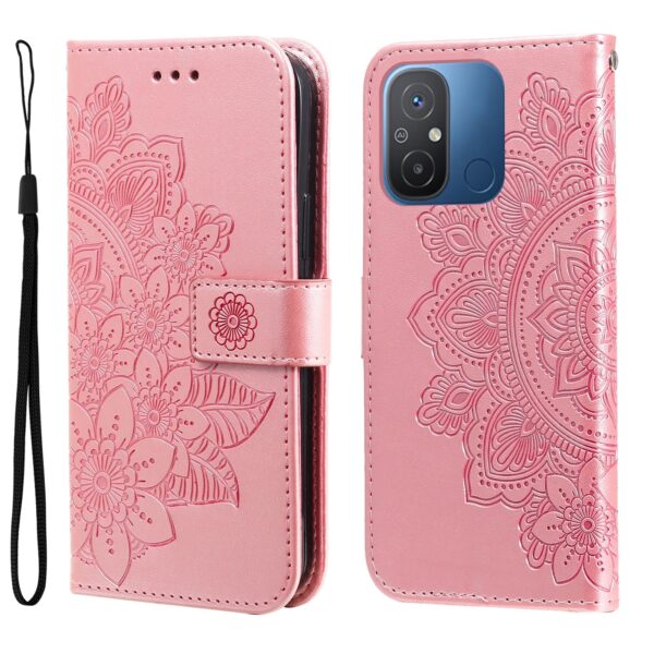 Xiaomi Redmi 12C Θήκη Βιβλίο Ροζ Χρυσό 7-petal Flowers Embossing Pattern Horizontal Flip Case Rose Gold