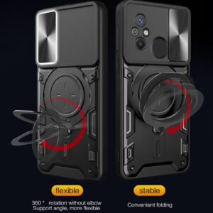 Xiaomi Redmi 12C Θήκη Μαύρη Με Σταντ Sliding Camshield Card Phone Case Black