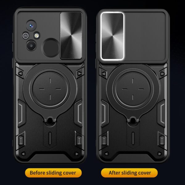 Xiaomi Redmi 12C Θήκη Μαύρη Με Σταντ Sliding Camshield Card Phone Case Black