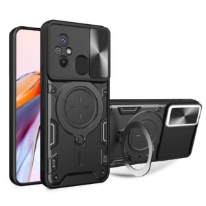 Xiaomi Redmi 12C Θήκη Μαύρη Με Σταντ Sliding Camshield Card Phone Case Black