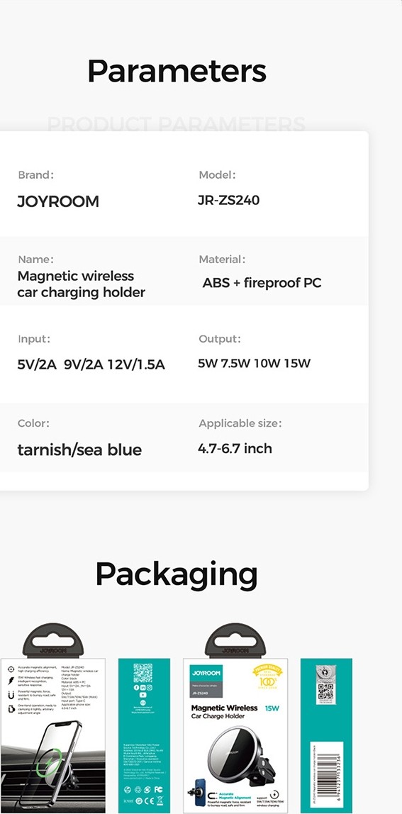 Joyroom Charger 15W MagSafe Βάση Κινητού Αυτοκινήτου με Μαγνήτη και Ασύρματη Φόρτιση