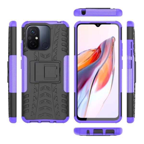 Xiaomi Redmi 12C Θήκη Μωβ Tire Texture TPU + PC Phone Case with Holder Purple