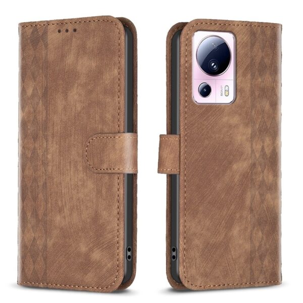 Xiaomi 13 Lite 5G Θήκη Βιβλίο Καφέ Plaid Embossed Phone Case Brown