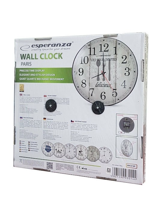 Esperanza Paris Αντικέ Ρολόι Τοίχου Πλαστικό Εκρού 30cm