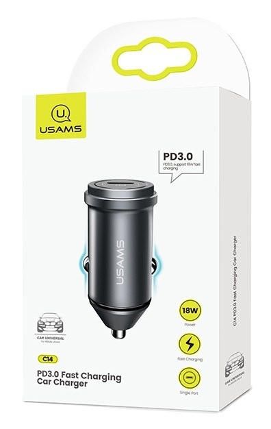 Φορτιστής Αυτοκινήτου USAMS C14 1x Type-C 3A 18W Μεταλλικός Γκρι