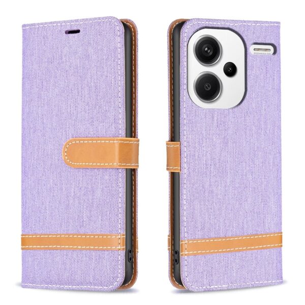 Xiaomi Redmi Note 13 Pro Plus 5G Θήκη Βιβλίο Μωβ Color Block Denim Texture Phone Case Purple