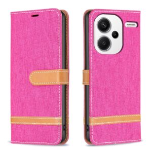 Xiaomi Redmi Note 13 Pro Plus 5G Θήκη Βιβλίο Φούξια Color Block Denim Texture Phone Case Rose Red