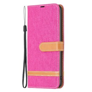 Xiaomi Redmi Note 13 Pro Plus 5G Θήκη Βιβλίο Φούξια Color Block Denim Texture Phone Case Rose Red