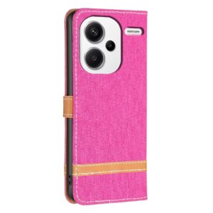 Xiaomi Redmi Note 13 Pro Plus 5G Θήκη Βιβλίο Φούξια Color Block Denim Texture Phone Case Rose Red