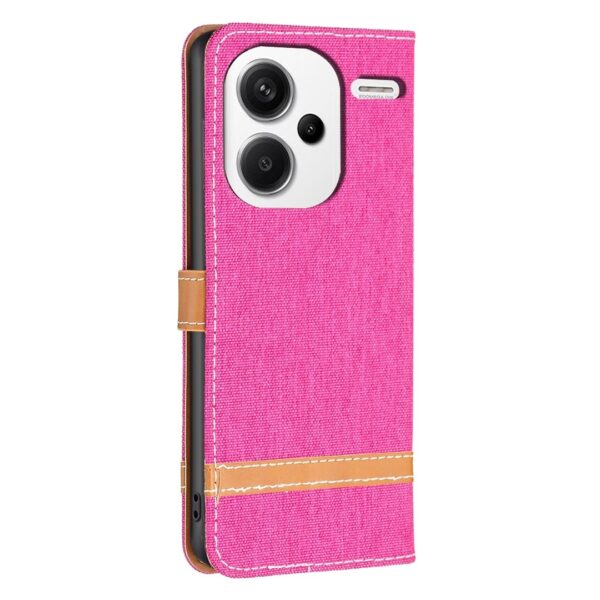 Xiaomi Redmi Note 13 Pro Plus 5G Θήκη Βιβλίο Φούξια Color Block Denim Texture Phone Case Rose Red