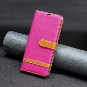 Xiaomi Redmi Note 13 Pro Plus 5G Θήκη Βιβλίο Φούξια Color Block Denim Texture Phone Case Rose Red