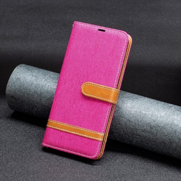 Xiaomi Redmi Note 13 Pro Plus 5G Θήκη Βιβλίο Φούξια Color Block Denim Texture Phone Case Rose Red