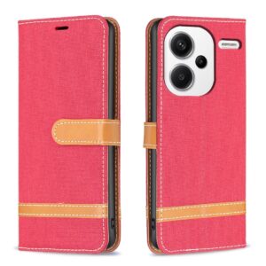 Xiaomi Redmi Note 13 Pro Plus 5G Θήκη Βιβλίο Κόκκινο Color Block Denim Texture Phone Case Red