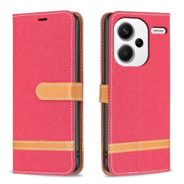 Xiaomi Redmi Note 13 Pro Plus 5G Θήκη Βιβλίο Κόκκινο Color Block Denim Texture Phone Case Red