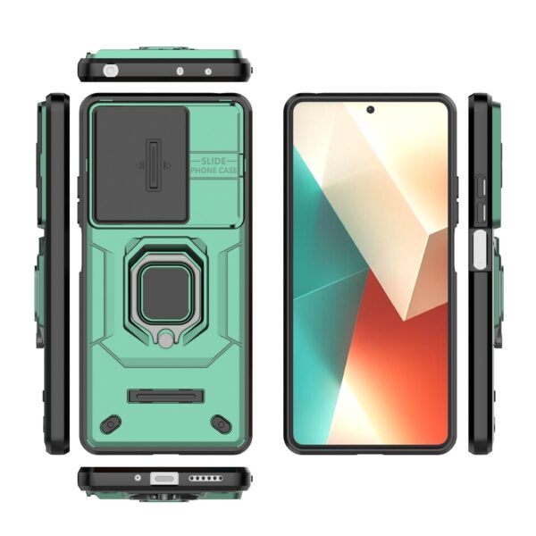 Xiaomi Redmi Note 13 5G Θήκη Πράσινο Με Σταντ Sliding Camshield TPU + PC Shockproof Phone Case with Holder Green