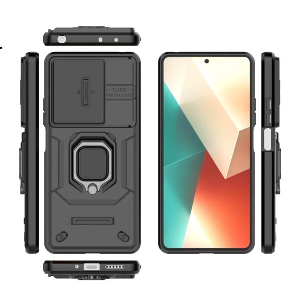 Xiaomi Redmi Note 13 5G Θήκη Μαύρη Με Σταντ Sliding Camshield TPU + PC Shockproof Phone Case with Holder Black